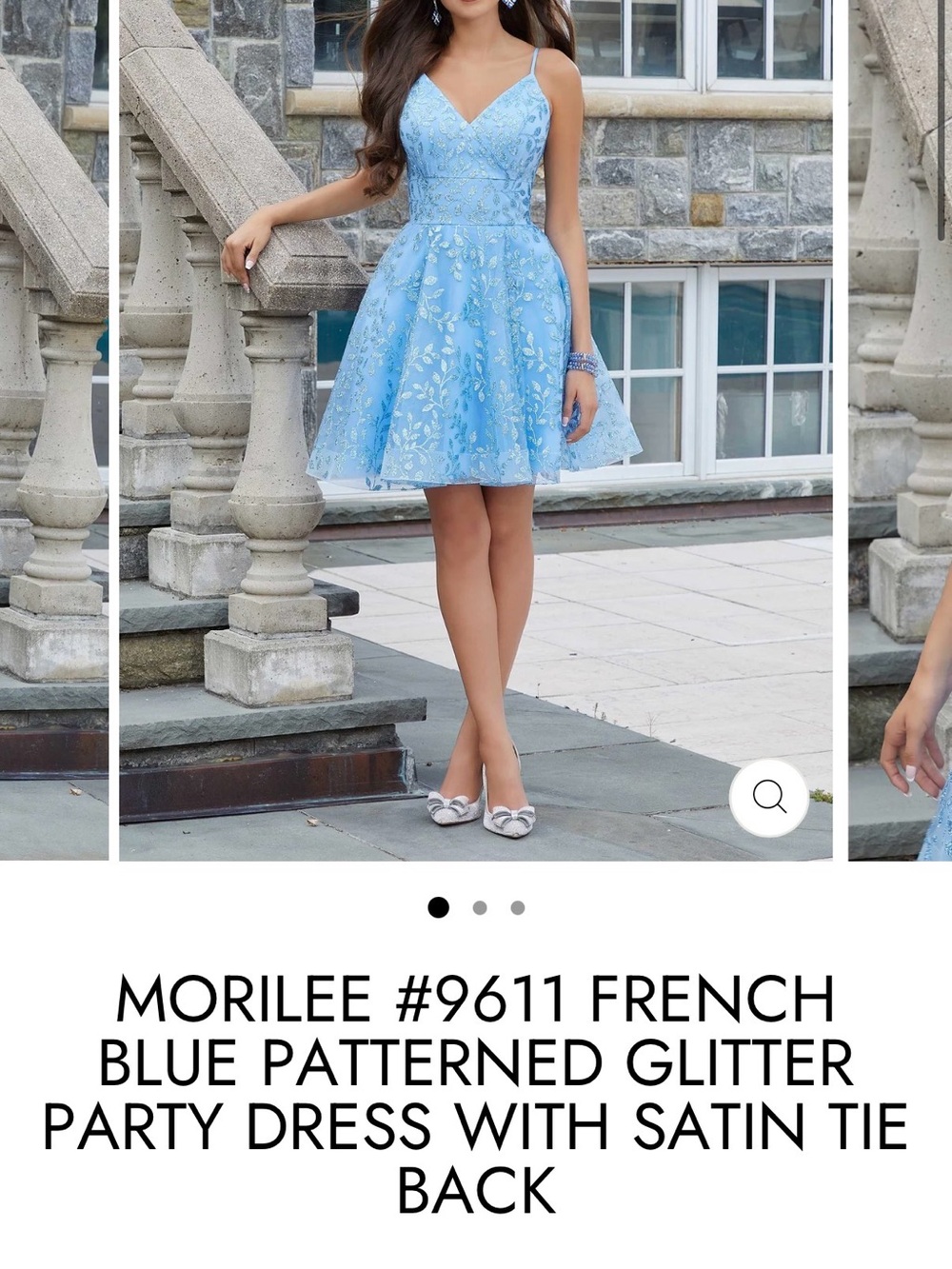 Mori Lee Light Blue Glitter Floral Fit-and-Flare Dress
